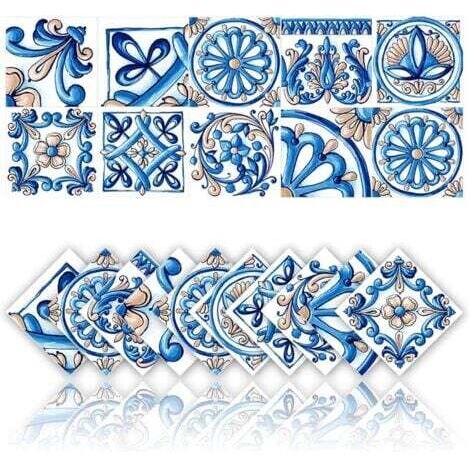 Stickers muraux décoratifs en PVC imperméable, 10 feuilles par paquet, style mosaïque rétro, stickers 2D, adaptés aux salles de bains et aux cuisines