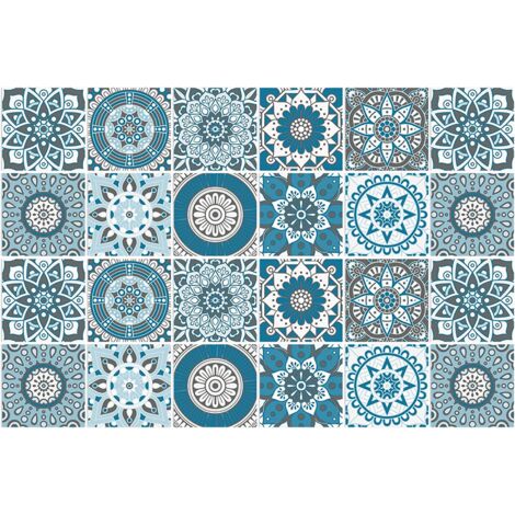 Stickers muraux décoratifs Mandala marocain 15cm x 15cm, à décoller et à coller, en vinyle, adaptés aux cuisines et salles de bains (24 pièces).