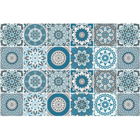 Stickers muraux décoratifs Mandala marocain 15cm x 15cm, à décoller et à coller, en vinyle, adaptés aux cuisines et salles de bains (24 pièces).