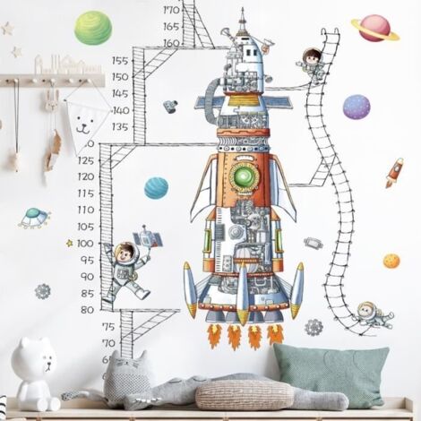 Stickers Muraux - Décoration Enfant - Astronaute et Vaisseau Spatial - 90 cm - Amovibles - Imperméables