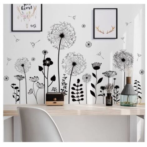Stickers Muraux - Décoration Murale - Pissenlit Noir - 30 x 60 cm - Matière Plastique - Design Contemporain