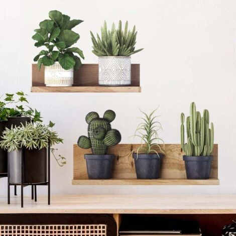 Stickers Muraux en 3D pour Salon, Feuilles Vertes en PVC Feuilles Vertes Feuilles Vertes Fleurs Et Plantes en Pot Autocollants Muraux pour Cuisine, Bureau, Décoration Murale
