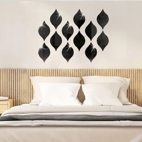 [Stickers Muraux en Acrylic Mirror] + [Lot de 15] + [Modèle 3D Tear Drop] + [Design Élégant Noir pour Salon et Chambre]