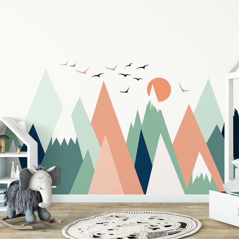 Stickers muraux enfants - Décoration chambre bébé - Autocollant Sticker mural géant enfant montagnes scandinaves nolwka - 40x60cm