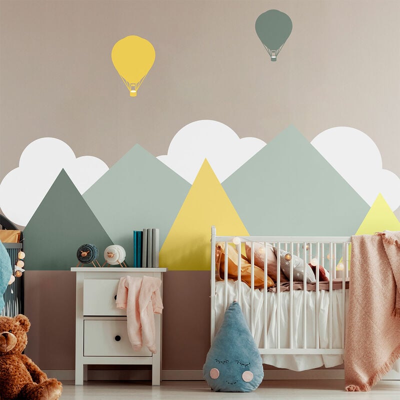 Stickers muraux enfants - Décoration chambre bébé - Autocollant Sticker mural géant enfant montagnes scandinaves nuuk - 70x95cm