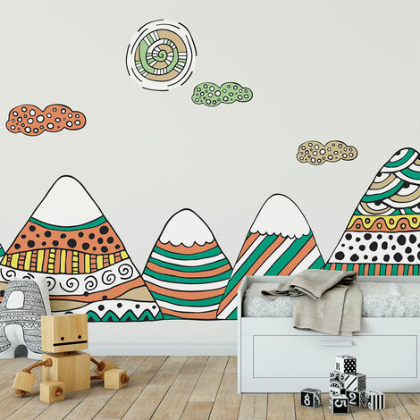 Stickers muraux enfants - Décoration chambre bébé - Autocollant Sticker mural géant enfant montagnes scandinaves ACHIKA - 40x60cm