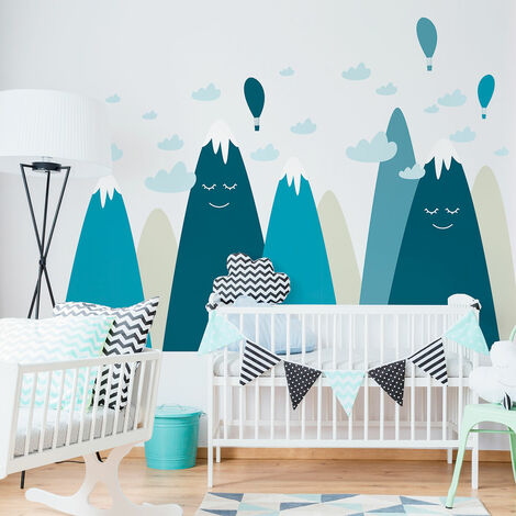 Stickers muraux enfants - Décoration chambre bébé - Autocollant Sticker mural géant enfant montagnes scandinaves AMAKA - 40x60cm