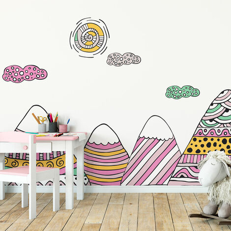 Stickers muraux enfants - Décoration chambre bébé - Autocollant Sticker mural géant enfant montagnes scandinaves AMIKA - 40x60cm