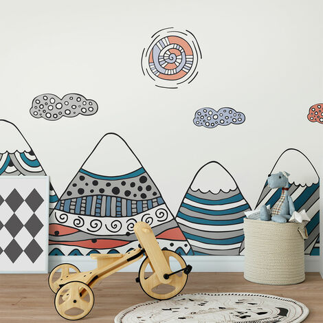 Stickers muraux enfants - Décoration chambre bébé - Autocollant Sticker mural géant enfant montagnes scandinaves ARANKA - 40x60cm