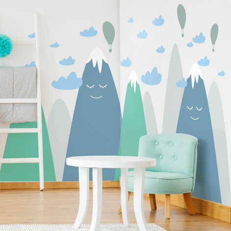 Stickers muraux enfants - Décoration chambre bébé - Autocollant Sticker mural géant enfant montagnes scandinaves ASUKA - 50x75cm