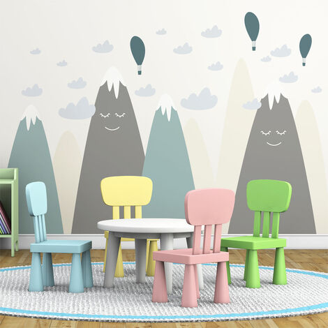 Stickers muraux enfants - Décoration chambre bébé - Autocollant Sticker mural géant enfant montagnes scandinaves AYAKA - 40x60cm