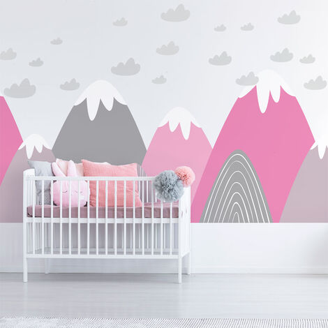 Stickers muraux enfants - Décoration chambre bébé - Autocollant Sticker mural géant enfant montagnes scandinaves ELIKA - 40x60cm