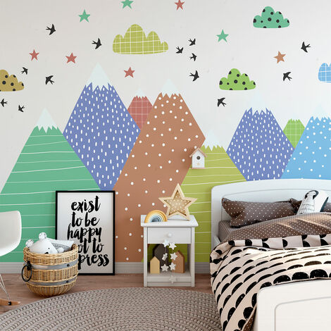 Stickers muraux enfants - Décoration chambre bébé - Autocollant Sticker mural géant enfant montagnes scandinaves ERIKA - 40x60cm
