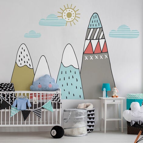 Stickers muraux enfants - Décoration chambre bébé - Autocollant Sticker  mural géant enfant montagnes scandinaves KIKA - 80x120cm