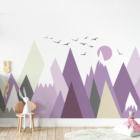 Stickers muraux enfants - Décoration chambre bébé - Autocollant Sticker mural géant enfant montagnes scandinaves JAZKA - 40x60cm