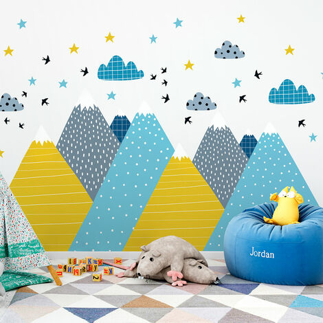 Stickers muraux enfants - Décoration chambre bébé - Autocollant Sticker mural géant enfant montagnes scandinaves KRISKA - 40x60cm