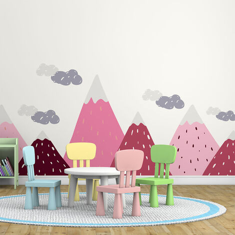 Stickers muraux enfants - Décoration chambre bébé - Autocollant Sticker mural géant enfant montagnes scandinaves LILIKA - 40x60cm