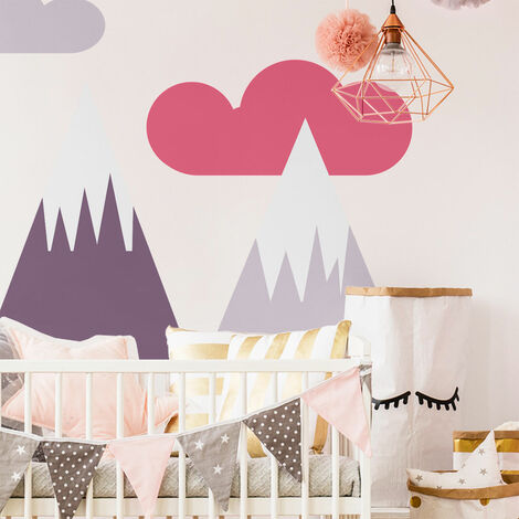 Stickers muraux enfants - Décoration chambre bébé - Autocollant Sticker mural géant enfant montagnes scandinaves LOKA - 120x180cm