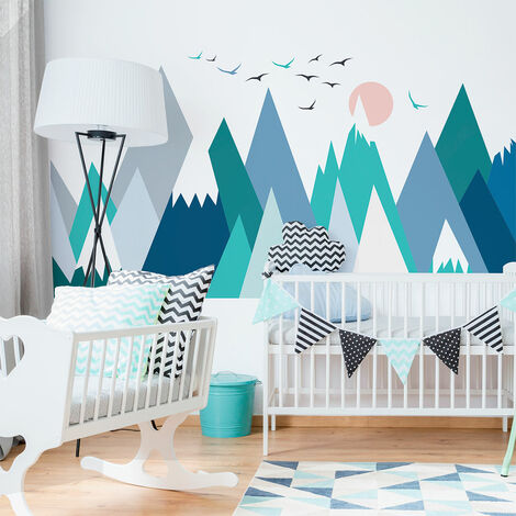 Stickers muraux enfants - Décoration chambre bébé - Autocollant Sticker mural géant enfant montagnes scandinaves LOLIKA - 40x60cm