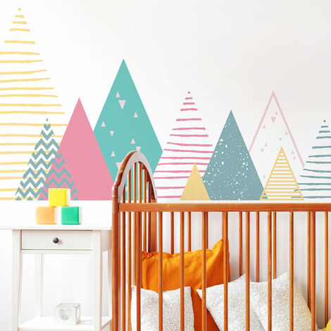 Stickers muraux enfants - Décoration chambre bébé - Autocollant Sticker mural géant enfant montagnes scandinaves LUKA - 90x155cm