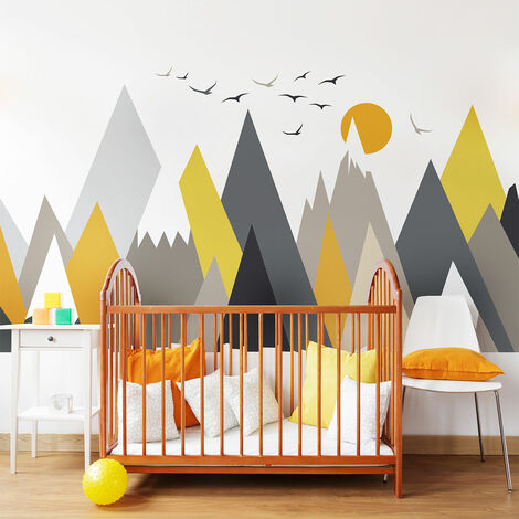 Stickers muraux enfants - Décoration chambre bébé - Autocollant Sticker mural géant enfant montagnes scandinaves LUNAKA - 40x60cm