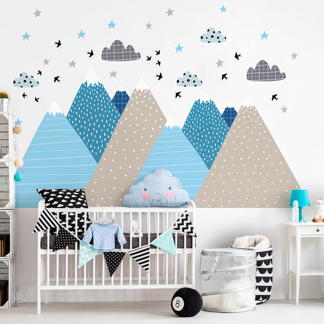 Stickers muraux enfants - Décoration chambre bébé - Autocollant Sticker  mural géant enfant montagnes scandinaves SASKA - 80x120cm