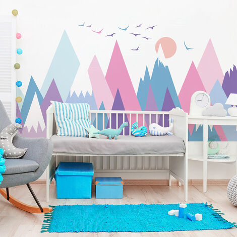 Stickers muraux enfants - Décoration chambre bébé - Autocollant Sticker mural géant enfant montagnes scandinaves MUJKA - 40x60cm