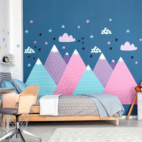 Stickers muraux enfants - Décoration chambre bébé - Autocollant Sticker mural géant enfant montagnes scandinaves NATKA - 40x60cm