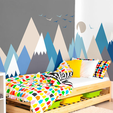 Stickers muraux enfants - Décoration chambre bébé - Autocollant Sticker mural géant enfant montagnes scandinaves NICOKA - 40x60cm