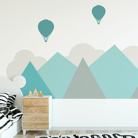 Stickers muraux enfants - Décoration chambre bébé - Autocollant Sticker mural géant enfant montagnes scandinaves OSLO - 50x65cm