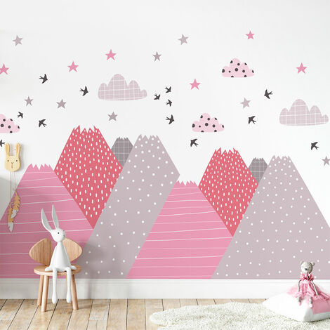 Stickers muraux enfants - Décoration chambre bébé - Autocollant Sticker mural géant enfant montagnes scandinaves PINKA - 40x60cm