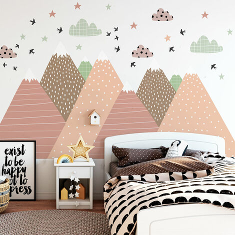 Stickers muraux enfants - Décoration chambre bébé - Autocollant Sticker mural géant enfant montagnes scandinaves PRISKA - 40x60cm