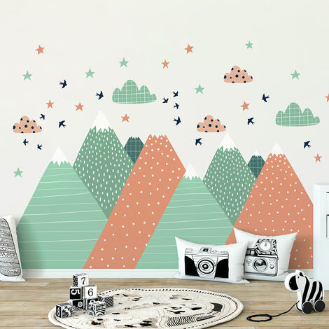 Stickers muraux enfants - Décoration chambre bébé - Autocollant Sticker mural géant enfant montagnes scandinaves RODIKA - 40x60cm
