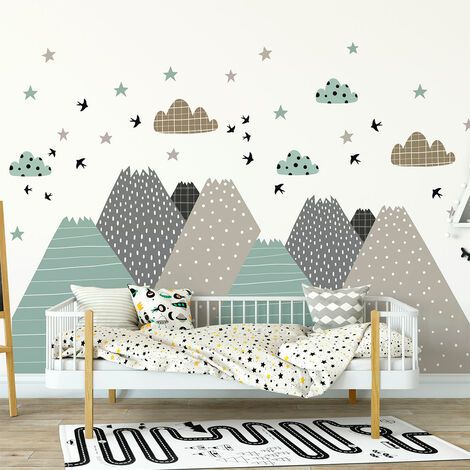 Stickers muraux enfants - Décoration chambre bébé - Autocollant Sticker mural géant enfant montagnes scandinaves SARKA - 40x60cm