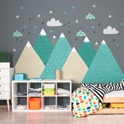 Stickers muraux enfants - Décoration chambre bébé - Autocollant Sticker mural géant enfant montagnes scandinaves SOPKA - 40x60cm