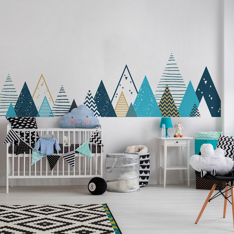Stickers muraux enfants - Décoration chambre bébé - Autocollant Sticker mural géant enfant montagnes scandinaves TIPIKA - 40x65cm