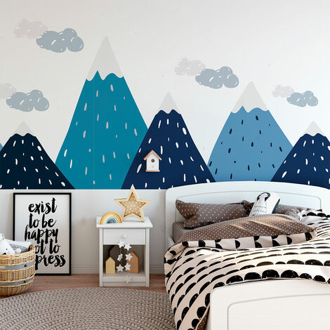 Stickers muraux enfants - Décoration chambre bébé - Autocollant Sticker mural géant enfant montagnes scandinaves TREKKA - 40x60cm