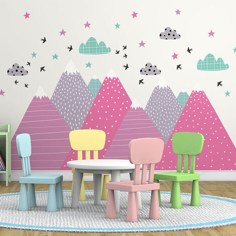 Stickers muraux enfants - Décoration chambre bébé - Autocollant Sticker mural géant enfant montagnes scandinaves UNIKA - 40x60cm