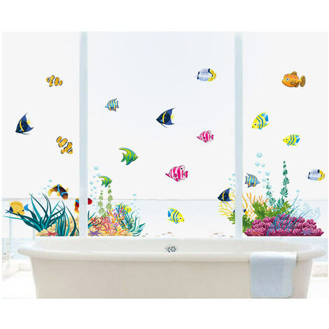 Stickers muraux enfants poissons aquarium mer autocollants I sticker mural pour salle de bain carrelage, chambre d'enfant bébé garçon fille
