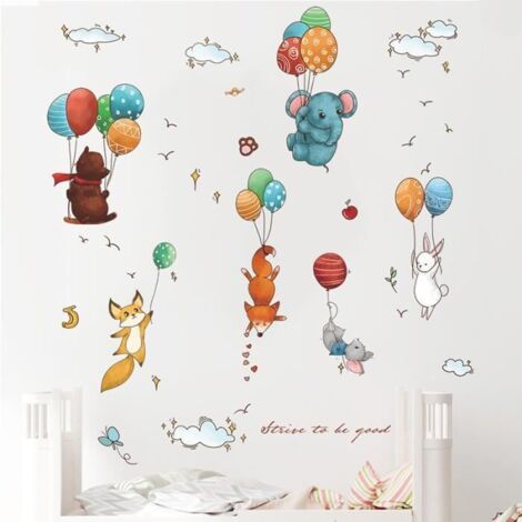 Stickers Muraux Enfants - Stickers Chambre Bebe Animaux Raton Laveur Renard Nuage Souris Éléphant Lapin1PCS（3090CM）