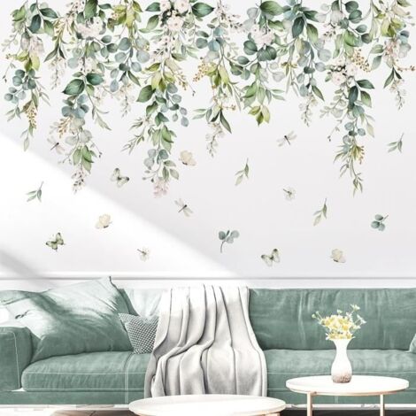 Stickers Muraux Feuilles de Vigne Autocollants Muraux Mural Stickers Verte Feuilles Tropicales Plantes Pendantes Fleurs pour