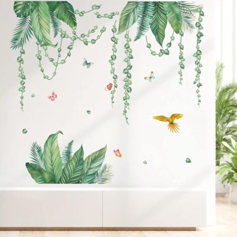 Stickers Muraux Feuilles Tropicales Vertes Autocollant Mural Verte Pendaison Vigne Décoration Murale Chambre Salon Bureau