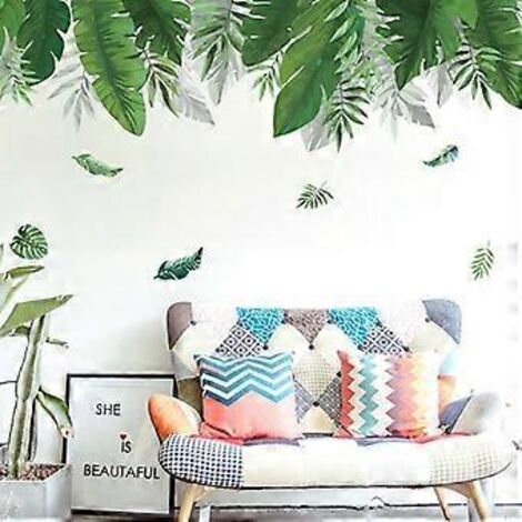 Stickers muraux Feuilles vertes tropicales pour salon et chambre, Décoration intérieure, Autocollants muraux, Art mural