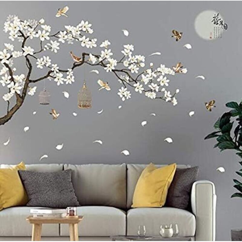 Stickers Muraux fleur cerisier et oiseau sur la branche stickers chambre adulte fleurs de cerisier style vintage diy size 187 x 128 cm stickers tete