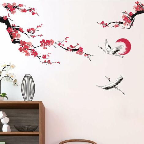 Dww-stickers Muraux Fleurs De Cerisier Rose Autocollants Muraux Mural  Stickers Pour Chambre Salon Mur Tv