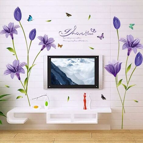 Fleur Herbe Papillon Art Autocollant Mural Living-Room Maison Arrière-plan  DIY