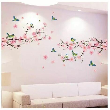 Stickers muraux FLEURS DE P��che OISEAUX autocollant sticker mural roses cerisier arbre branche plantes pour salon chambre cuisine couloir chambre d'enfant