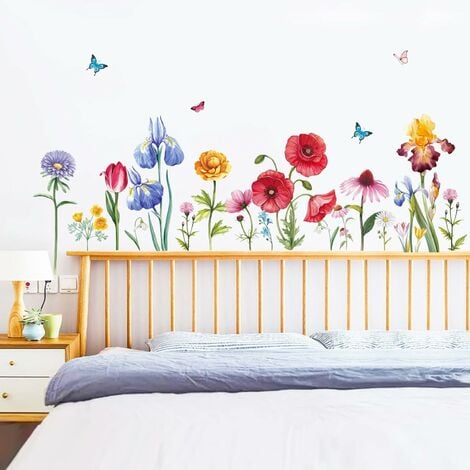 Wallpark Rouge Pavot Coquelicot Fleur Papillons et Libellules Stickers  Muraux Autocollants, Salon Chambre Maison DIY Décoratif Adhésif Stickers  Mural : : Bricolage