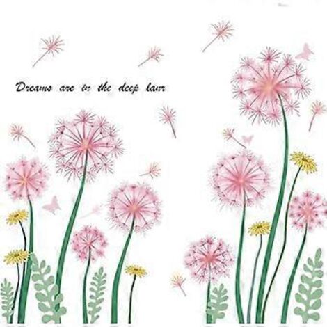 Stickers muraux floraux, Sticker mural floral pour salon, Sticker mural floral pour chambre de fille, Sticker mural pissenlit