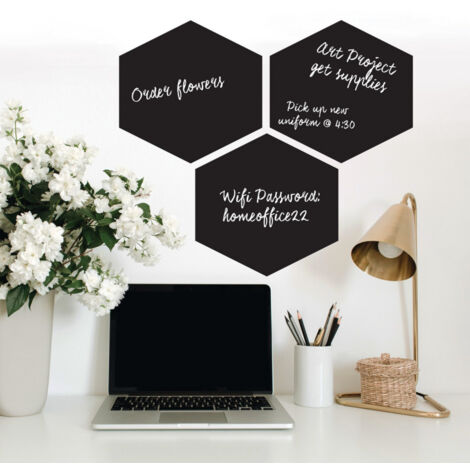 Stickers Muraux Hexagones Noirs Personnalisables à la craie et effaçables à sec